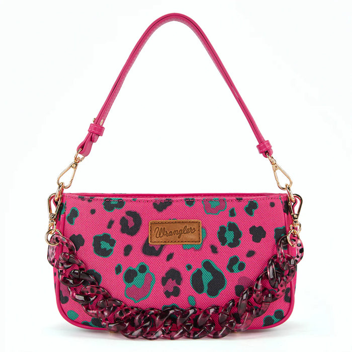 Wrangler Leopard Print Canvas Shoulder Bag with Chain Strap