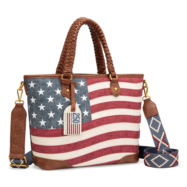 Montana West American Flag Braided Concealed Carry Tote Bag