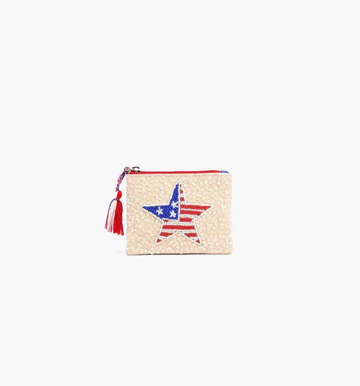 Beaded American Flag star zipper pouch