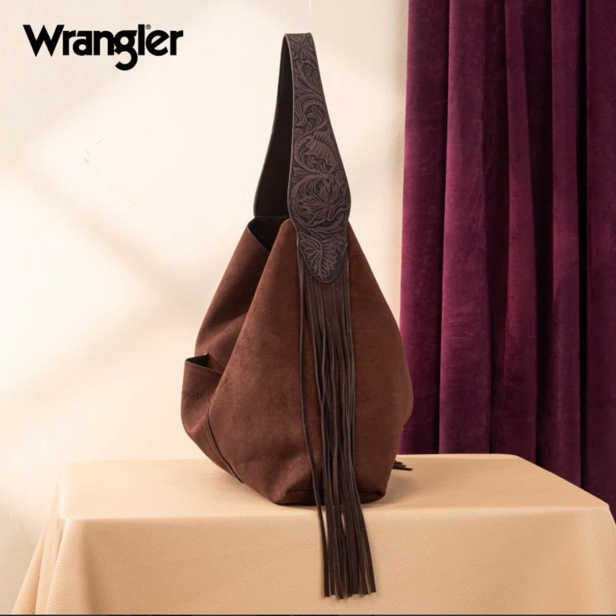 Wrangler Fringe Floral Tooled Hobo Bag