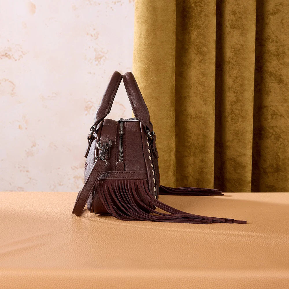Montana West Tooled Floral Fringe Dome Satchel Bag