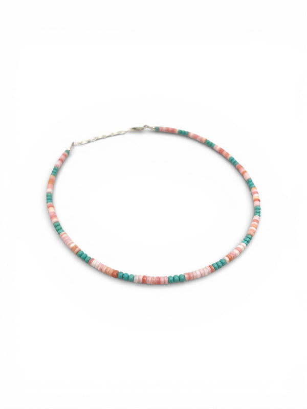 Handmade Pink Conch And Turquoise Necklace