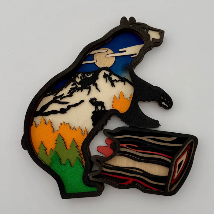 Medium Layered Climbing Bear Wood Art