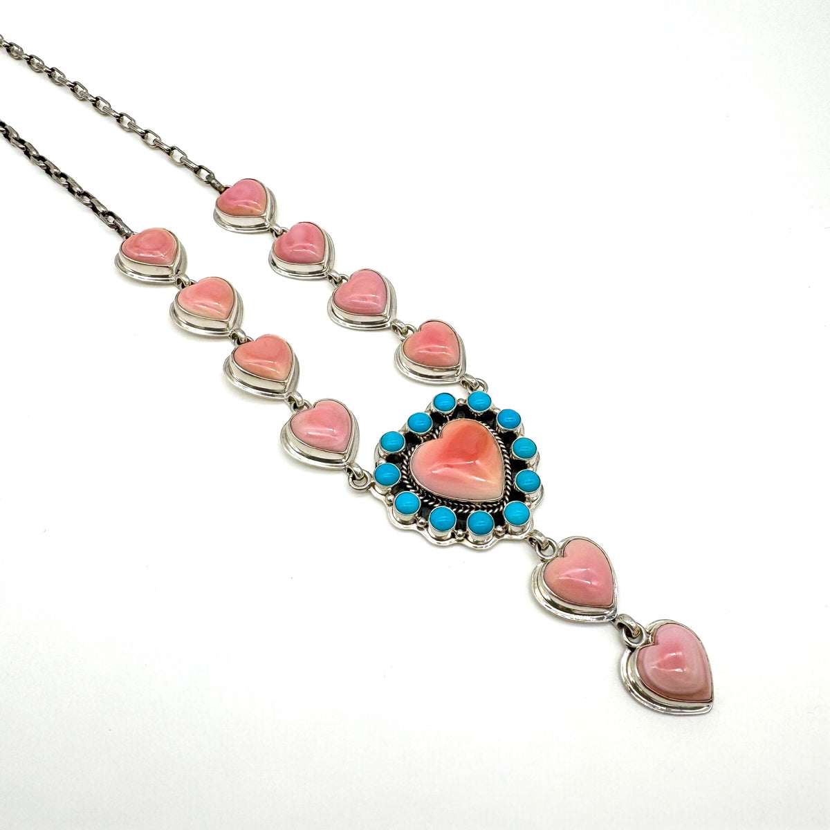 Turquoise and Pink Conch Heart Necklace