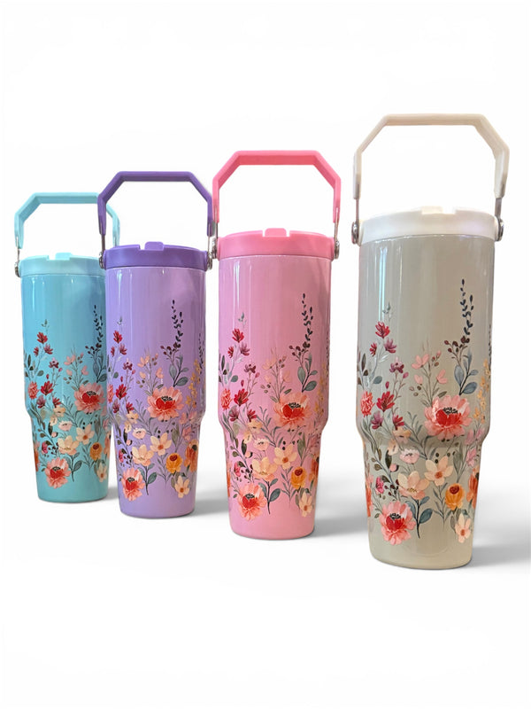 Stainless Steel Floral Top Handle Tumbler 30oz.
