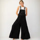 Lace Trim Tiered Wide Leg Denim Overalls Jumpsuit