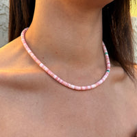 Pink Conch Choker With Three Turquoise Beads