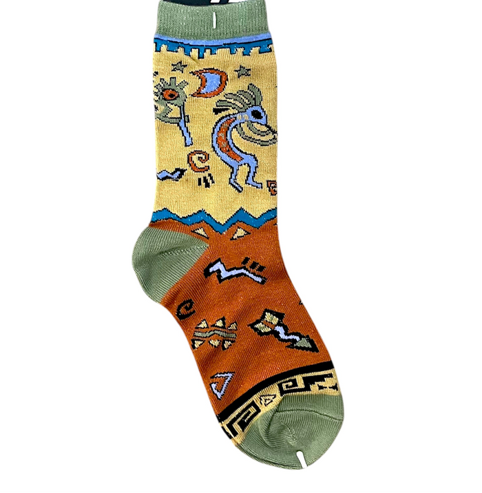 Kokopelli Tan and Rust Tribal Design Socks