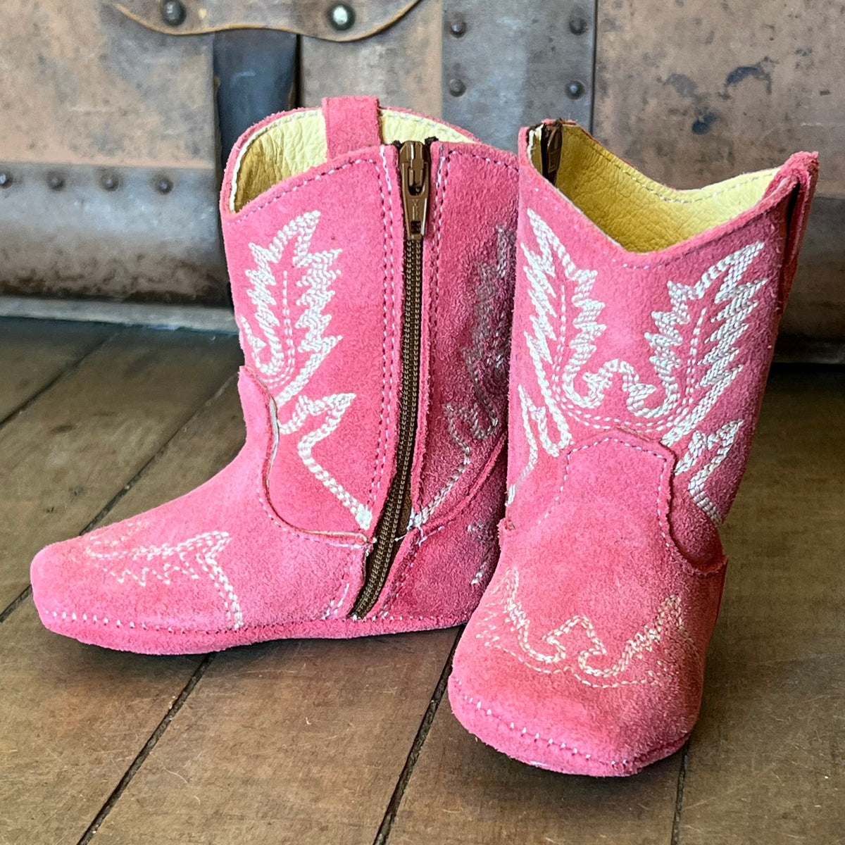 Pink Suede Infant Cowgirl Booties