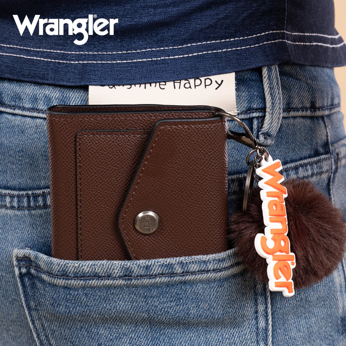 Wrangler Tri-Fold Wallet with Keyring Pom Pom
