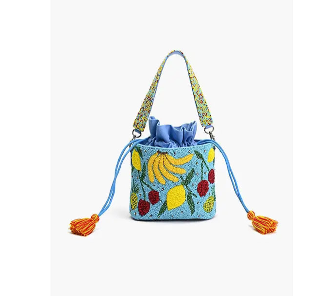 Lush Fruits Beaded Bucket Bag