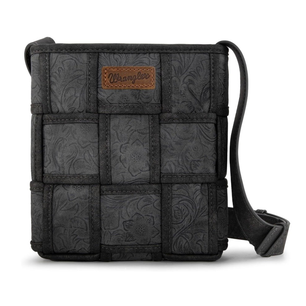 Wrangler Woven Tooled Grid Panel Crossbody Bag