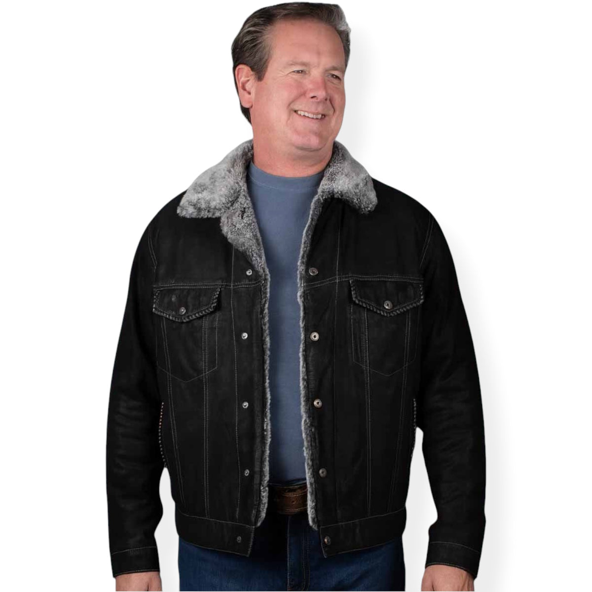 Men’s Scully Shearling- Lined Black Leather Jacket
