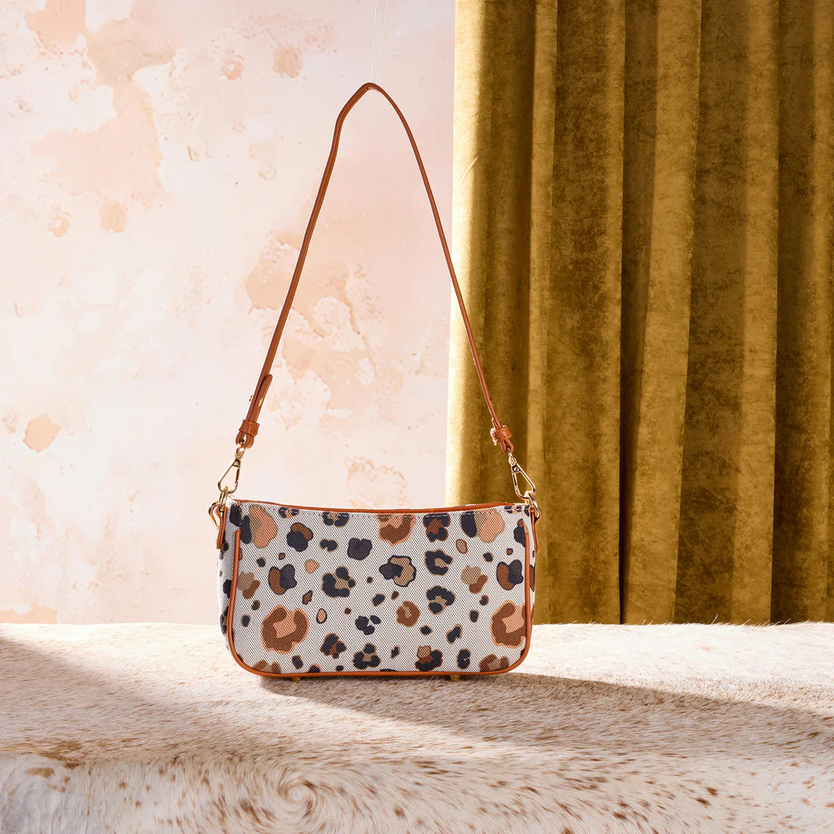 Wrangler Leopard Print Canvas Shoulder Bag with Chain Strap