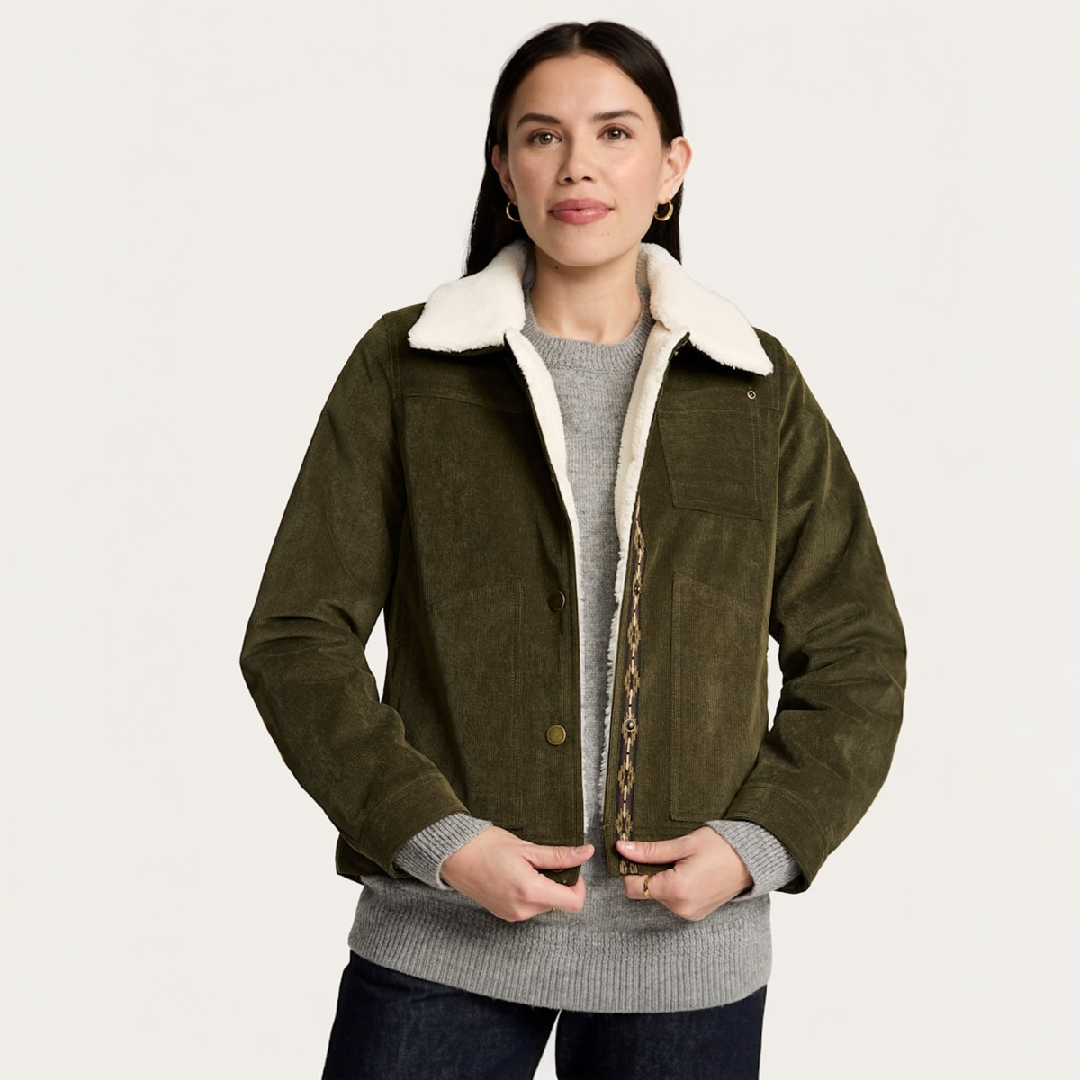 WOMEN'S PENDLETON WIND RIVER CORDUROY TRUCKER JACKET-DARK OLIVE