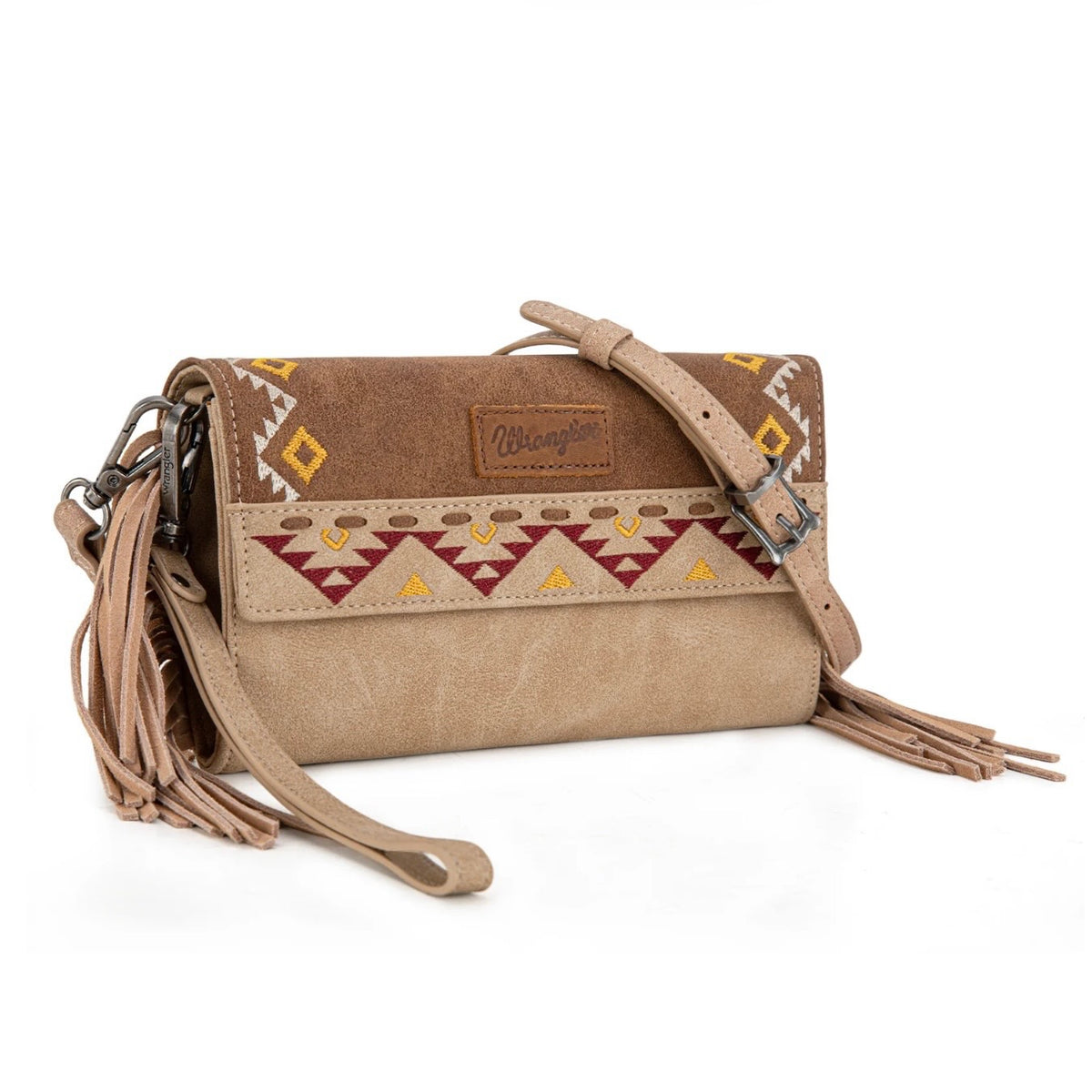 Wrangler Aztec Embroidered Fringe Wallet/Crossbody