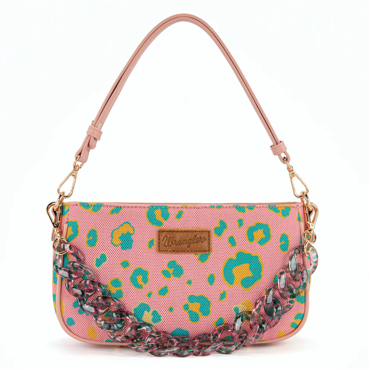Wrangler Leopard Print Canvas Shoulder Bag with Chain Strap