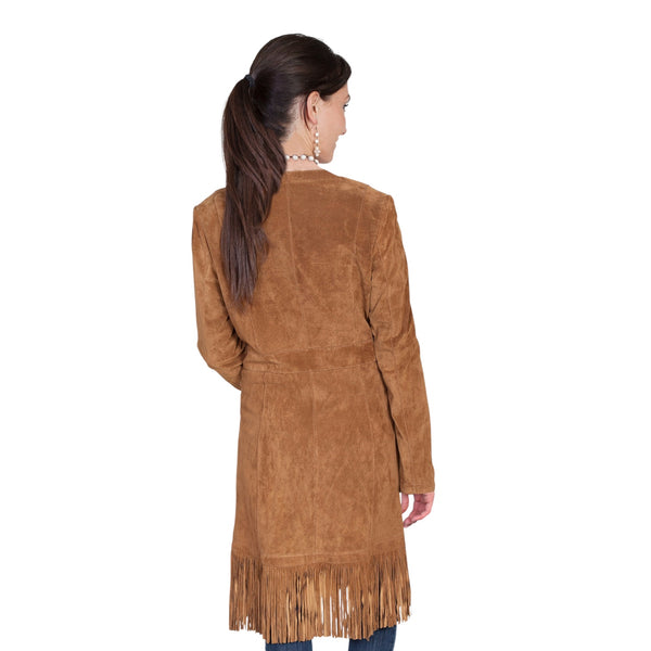 Scully Long Brown Suede Boar Coat With Fringe