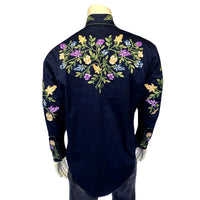 Men's Vintage Navy Floral Crochet Embroidered Western Rockmount Shirt