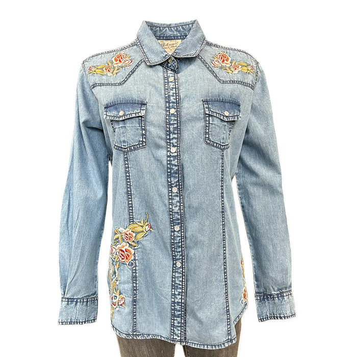 Women's Denim Floral Embroidered Western Shirt