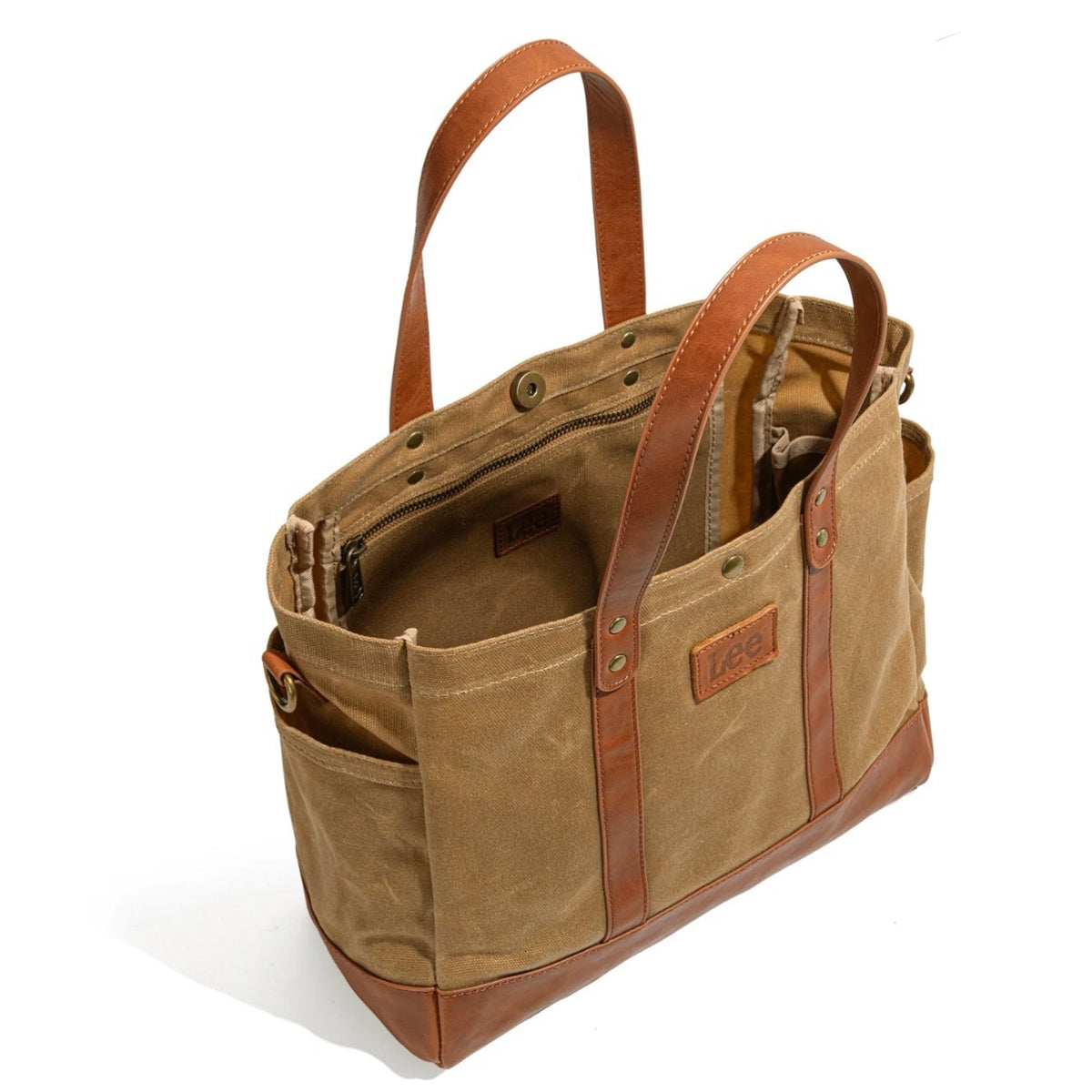 LEE Khaki Waxed Canvas Tote Crossbody Bag