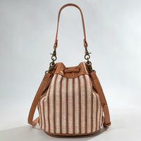 LEE Striped Canvas Drawstring Hobo Bucket Bag/Crossbody