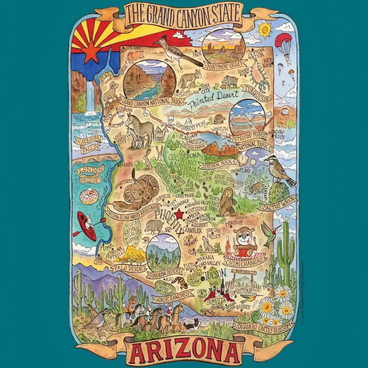 Poster Style Arizona Adventure Destinations Tea Towel