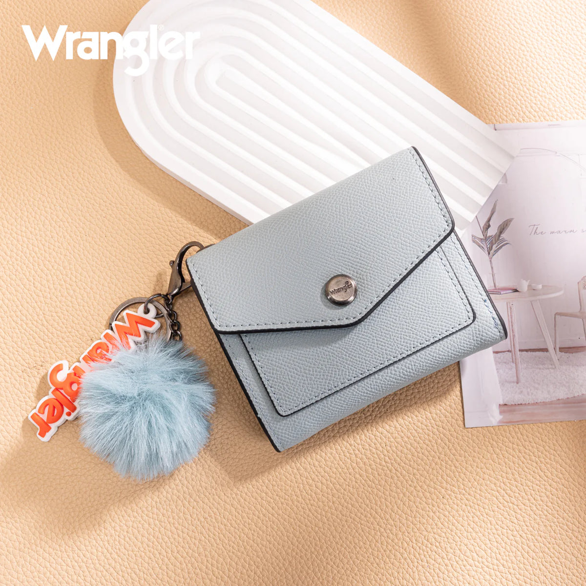 Wrangler Tri-Fold Wallet with Keyring Pom Pom