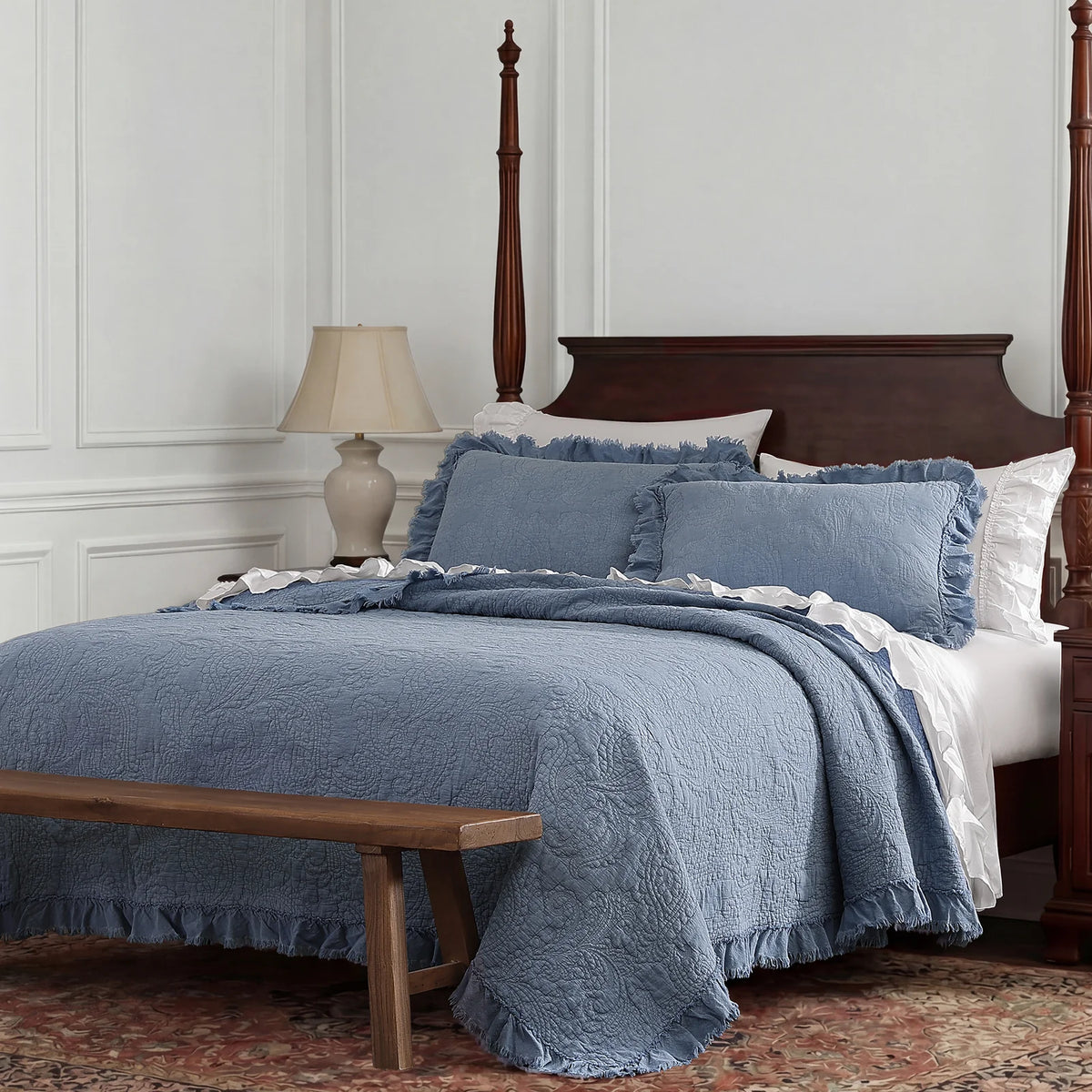 Sadie Stonewashed Paisley Ruffled Lightweight Quilt Set