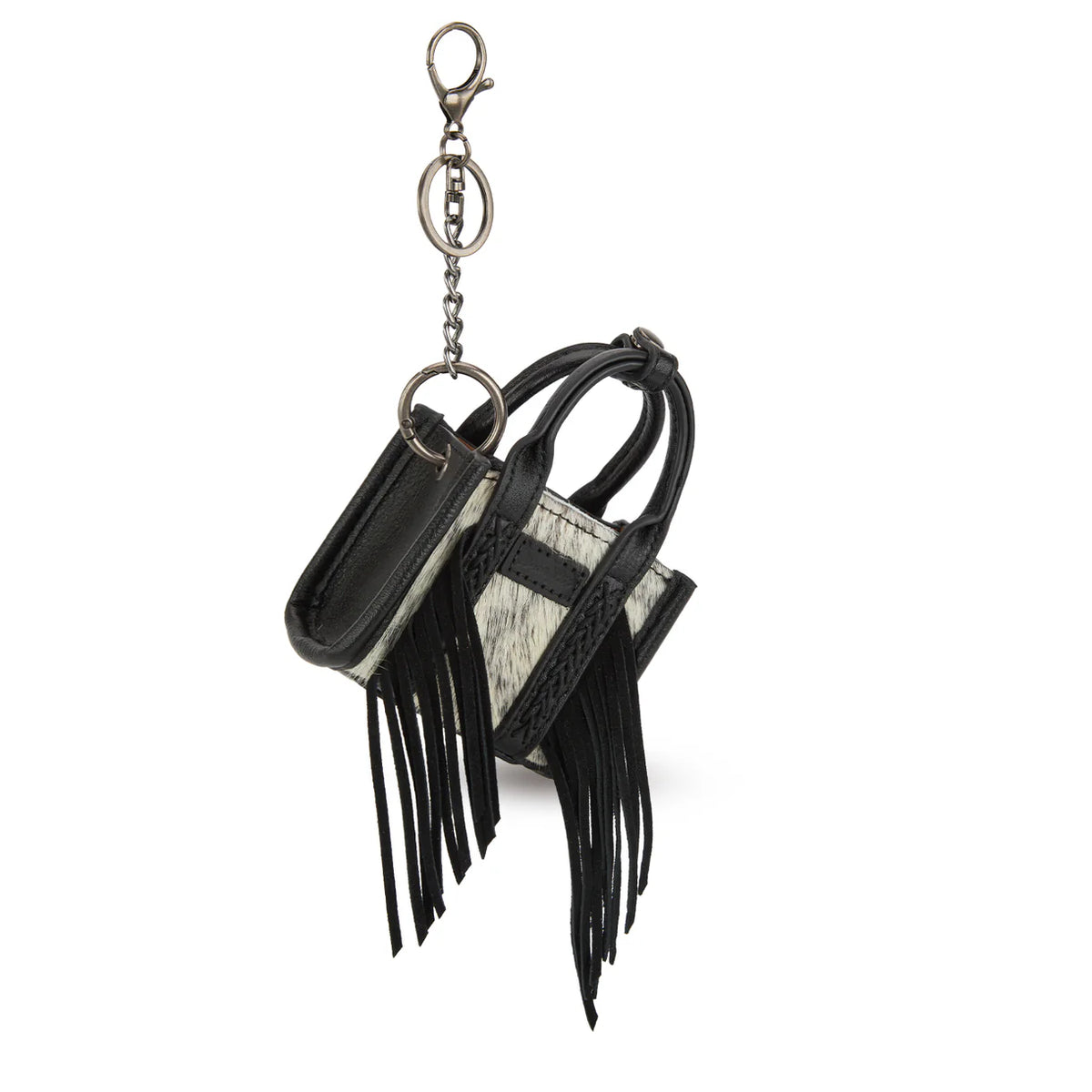 Wrangler Cowhide Mini Fringe Tote Bag Keychain