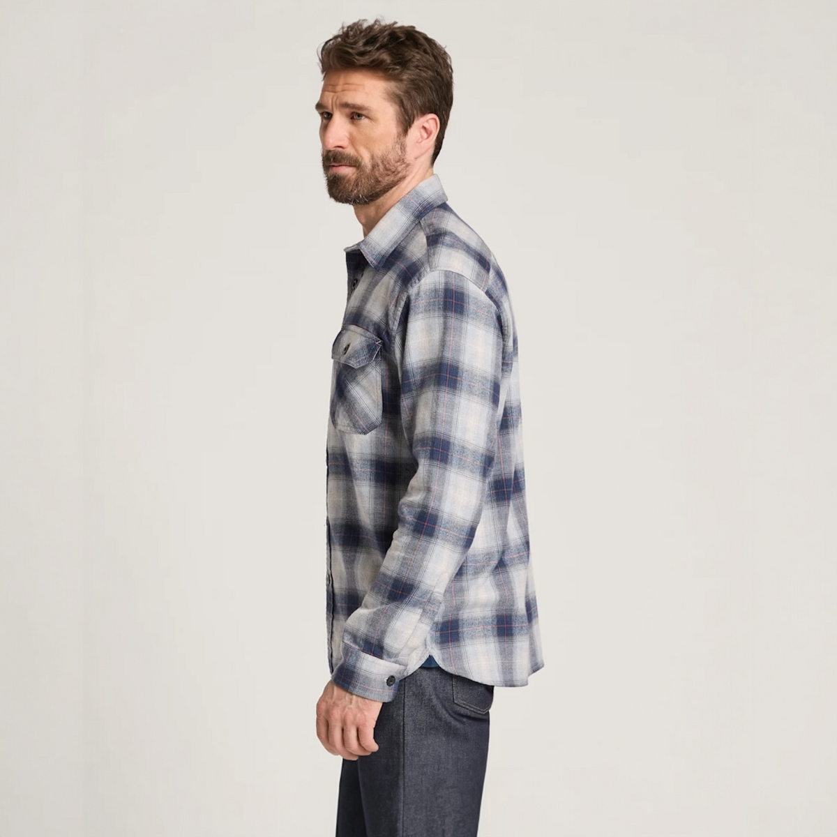 MEN'S PENDLETON PLAID BURNSIDE COTTON FLANNEL SHIRT-GREY/NAVY PLAID