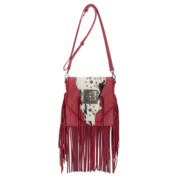 Trinity Ranch Fringe Hair-On Cowhide Crossbody Red