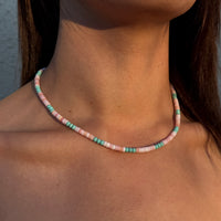 Handmade Pink Conch And Turquoise Necklace