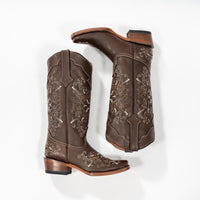 Women's Pasadena Cowboy Boot with Shimmer Brown Butterfly Inlay