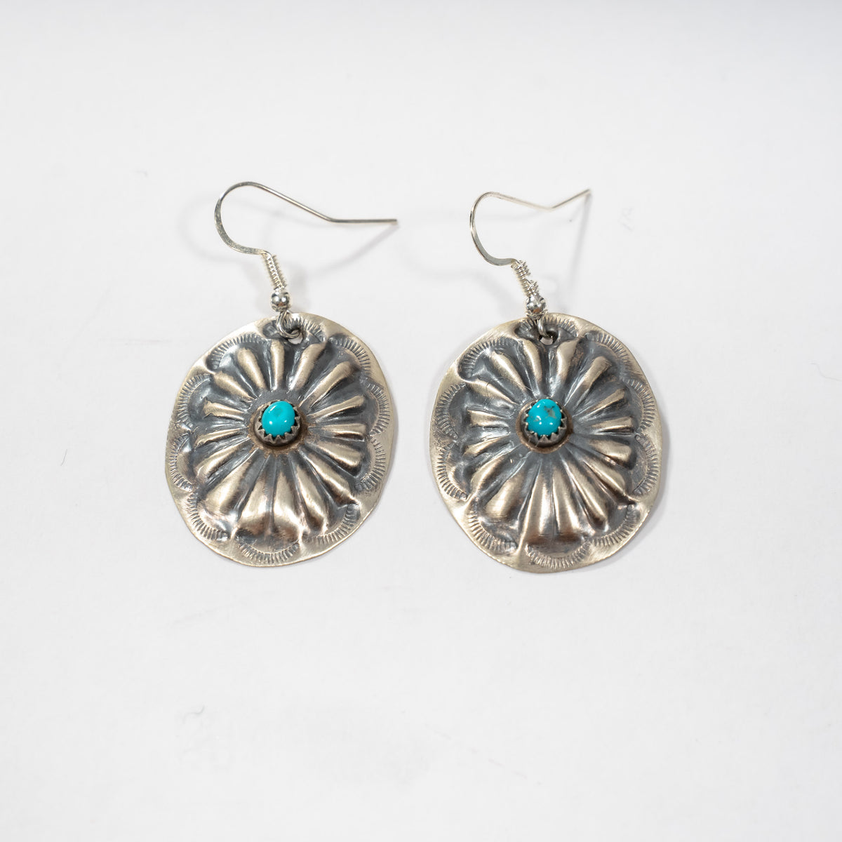 Sterling Silver Concho and Turquoise Earrings