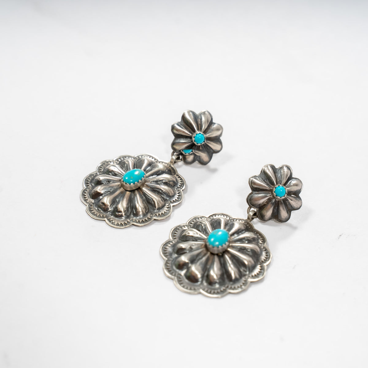 Double Concho Sterling Silver Patina Earrings