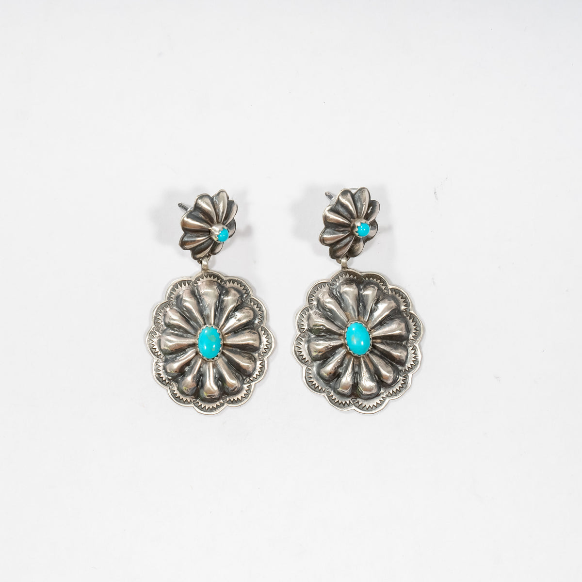 Double Concho Sterling Silver Patina Earrings