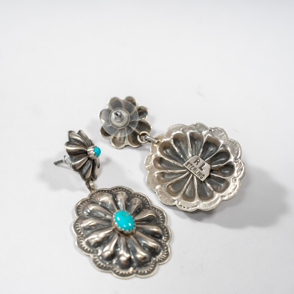 Double Concho Sterling Silver Patina Earrings