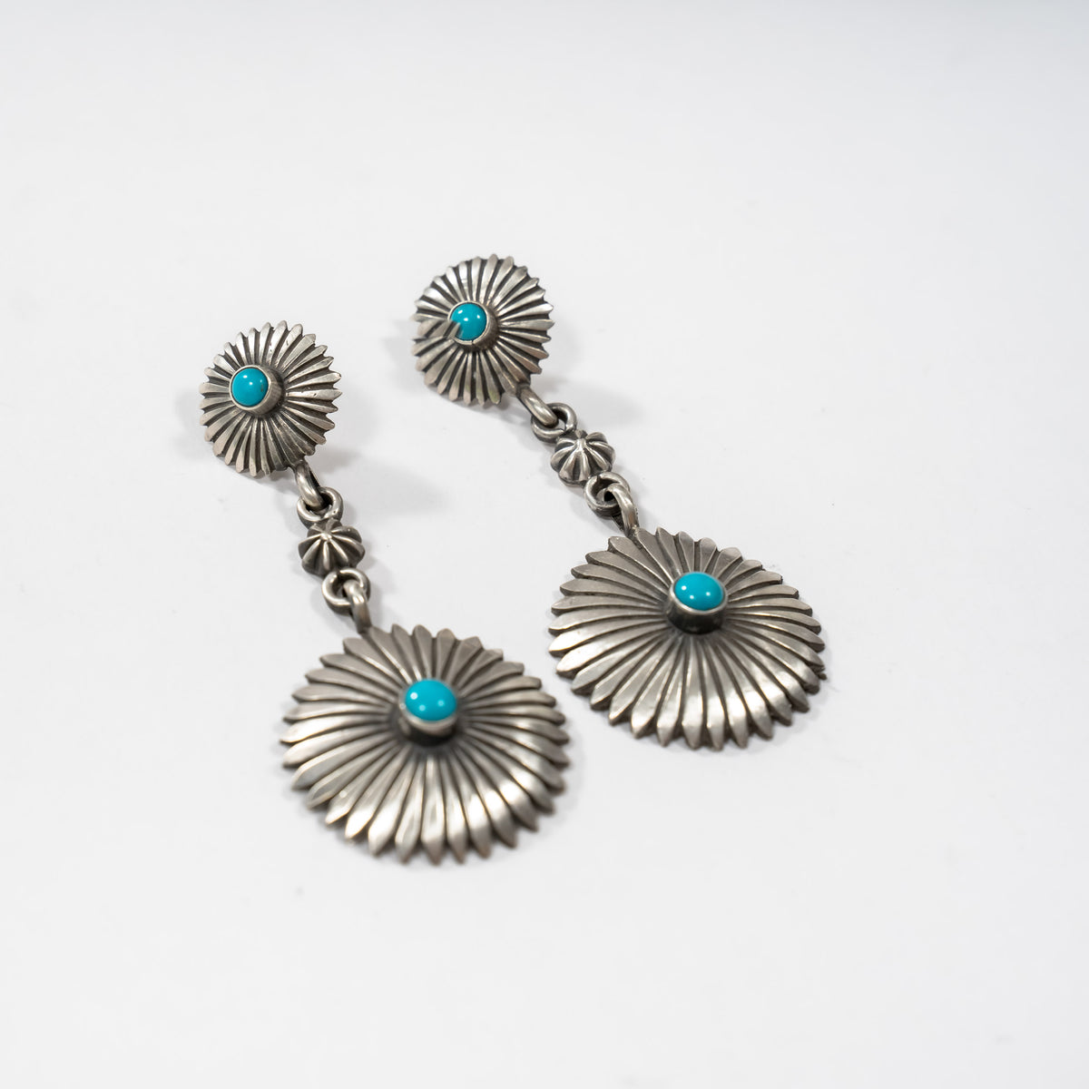 Brushed Sterling Silver and Turquoise Concho Earrings