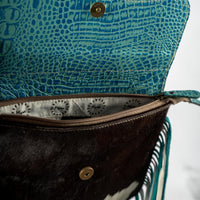 Turquoise Hand-Tooled Cowhide Purse