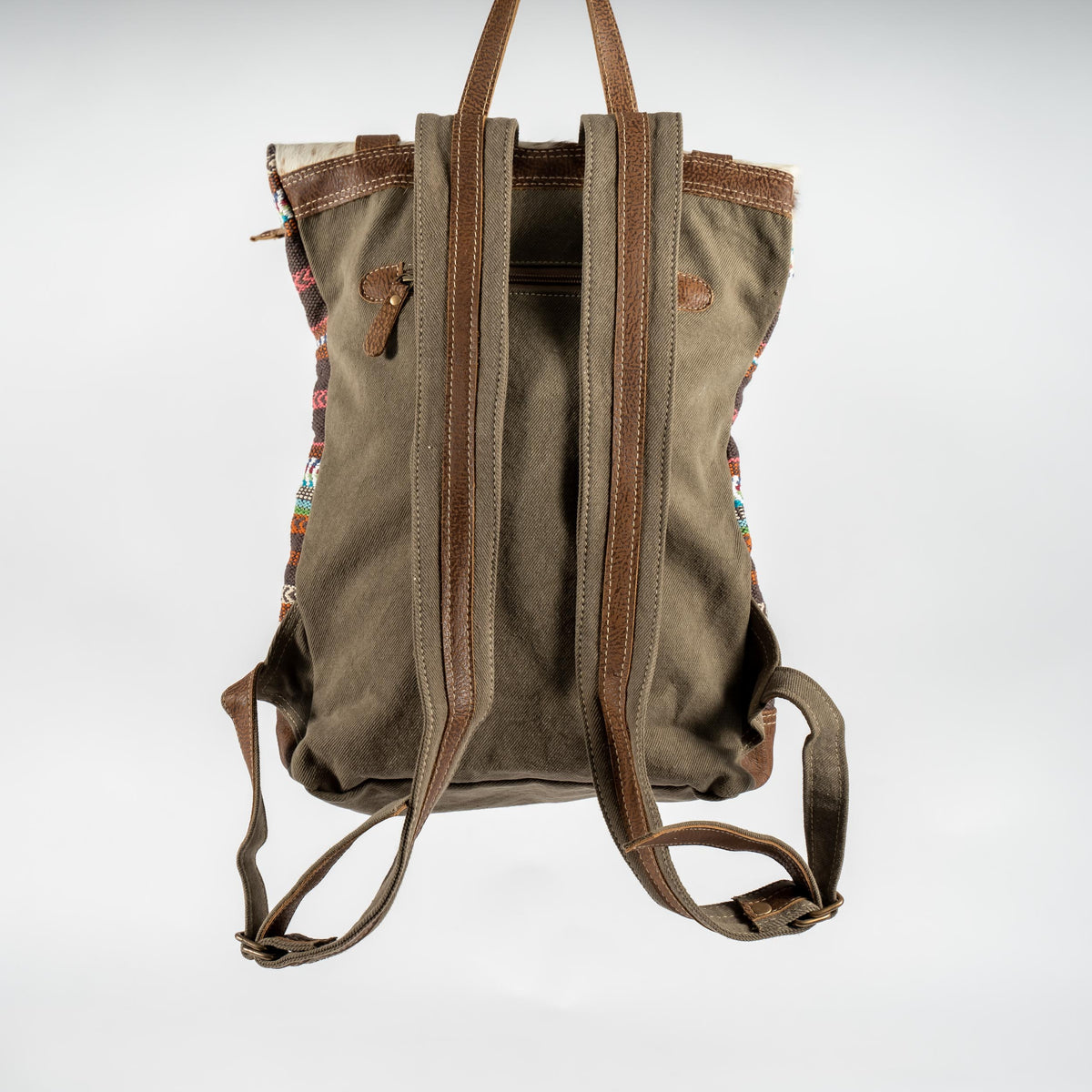 Kitschy, cow hide backpack back