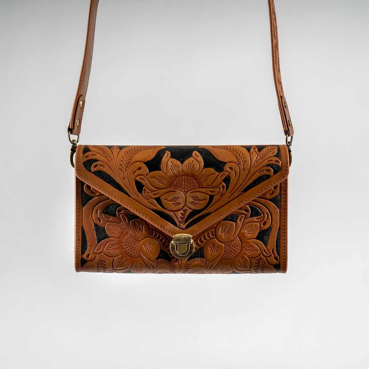 Light Brown Hand-Tooled Leather Bag