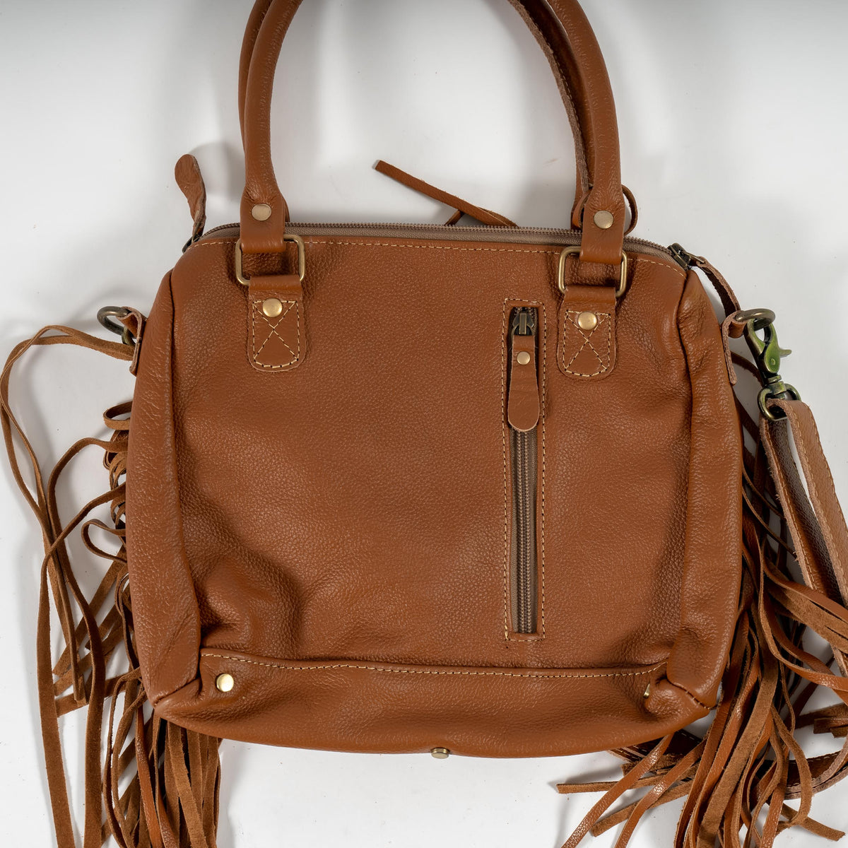 Hand-Tooled Cowhide Concealed Fringe Purse