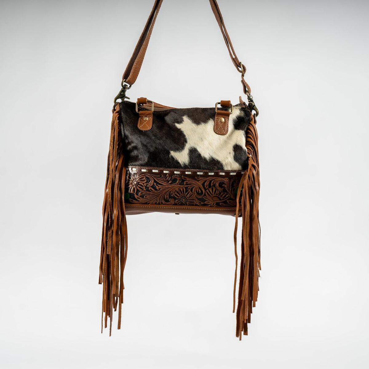 Hand-Tooled Cowhide Concealed Fringe Purse