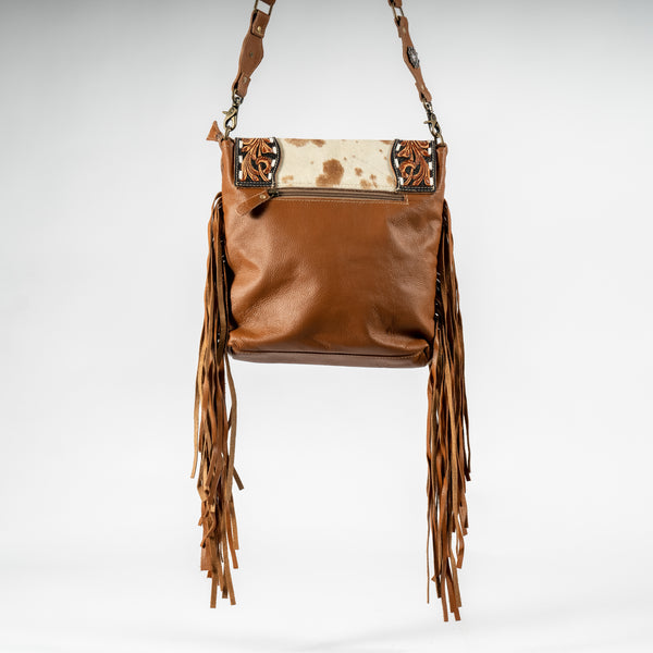 Cowhide and Fringe Hand-Tooled Purse