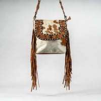 Cowhide and Fringe Hand-Tooled Purse