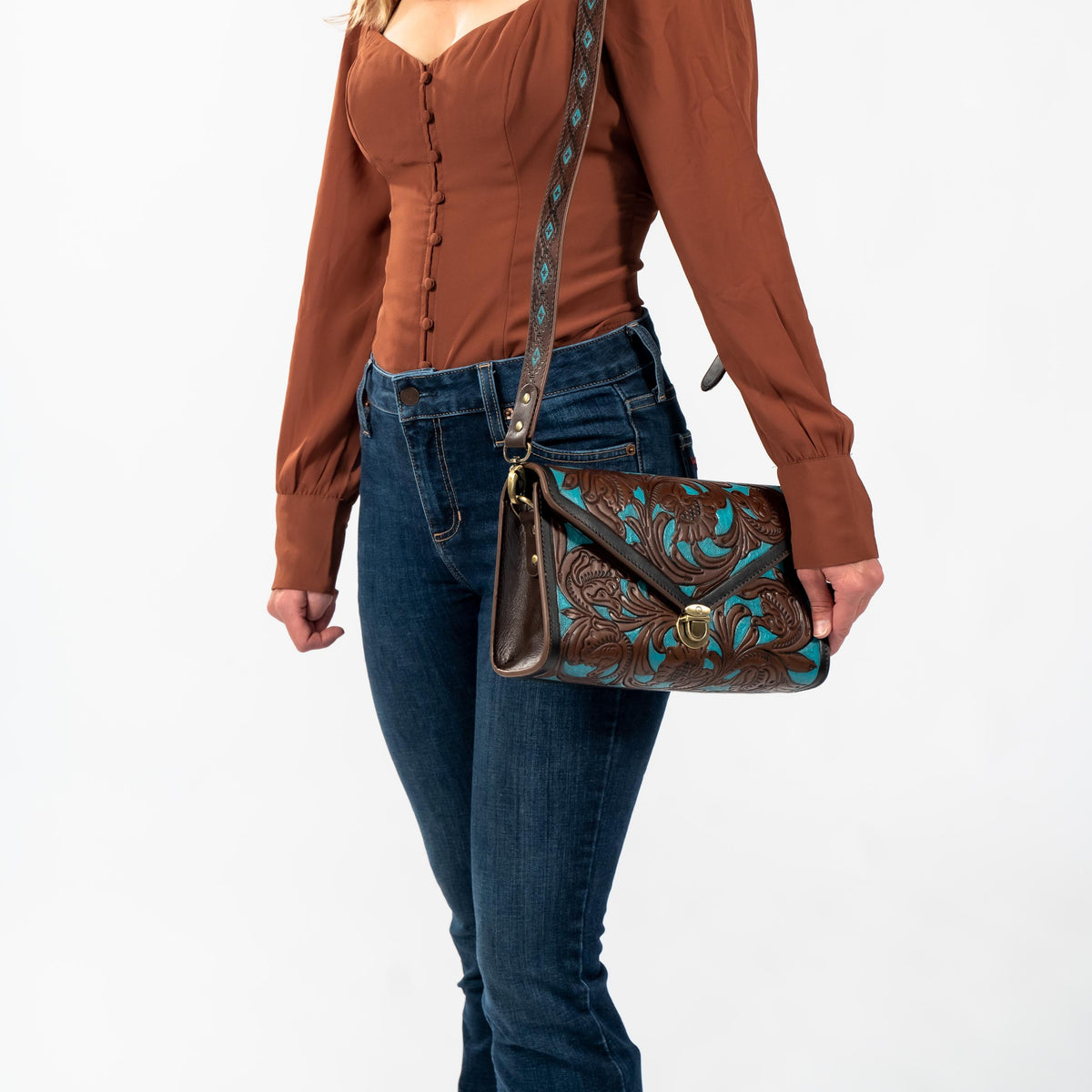 female model Fana Hand-tooled bag 