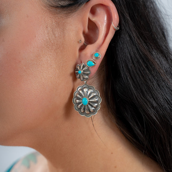 Double Concho Sterling Silver Patina Earrings