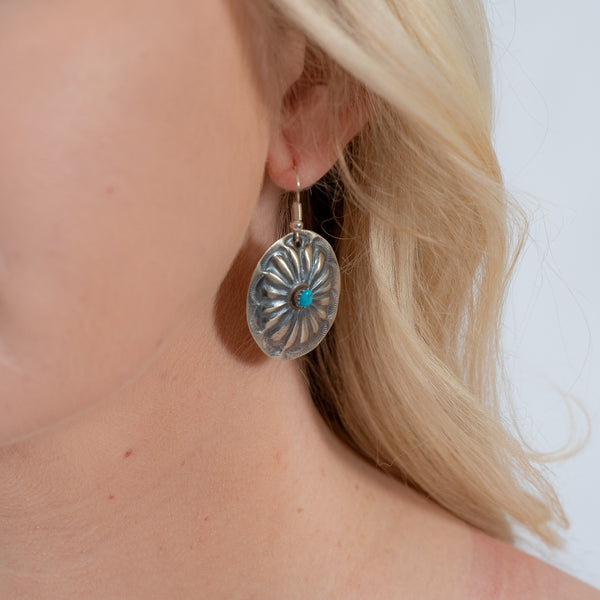 Sterling Silver Concho and Turquoise Earrings