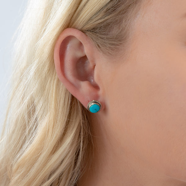 Round Turquoise Stone Stud Earrings